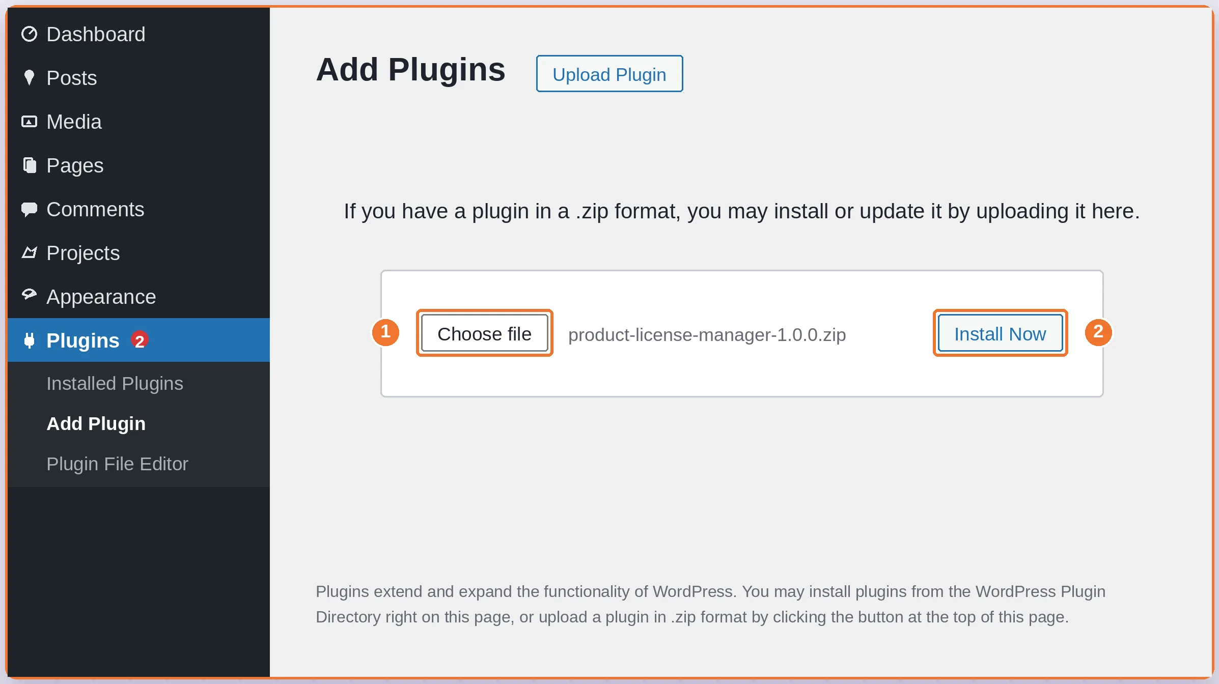 upload-plugin Product License Manager
